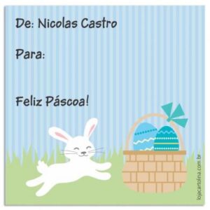 Etiqueta De/Para Cesta Ovos e Coelhinho Pulando (6,5 X 6,5 cm)