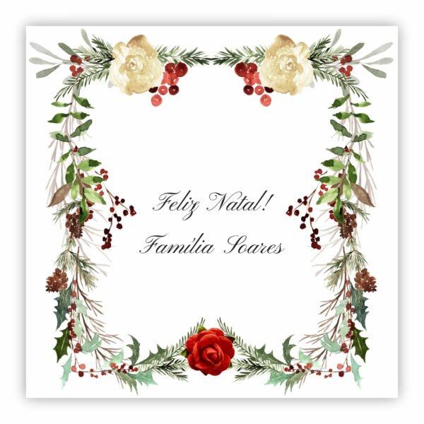 Cartão Natal Moldura Floral 3D (10x10cm)